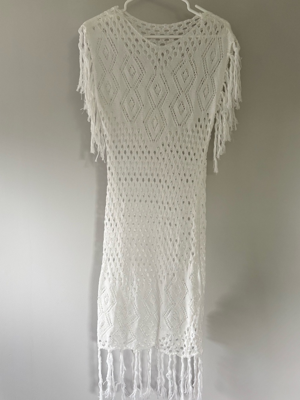White Crochet Fringe Cover-Up Dress
